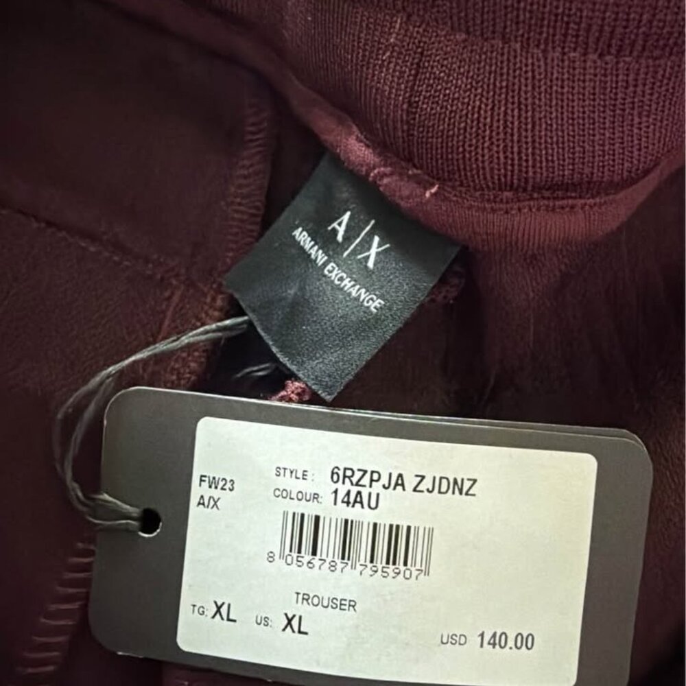 Authentic A/X Armani Exchange Joggers - Large Burgundy Cotton Blend